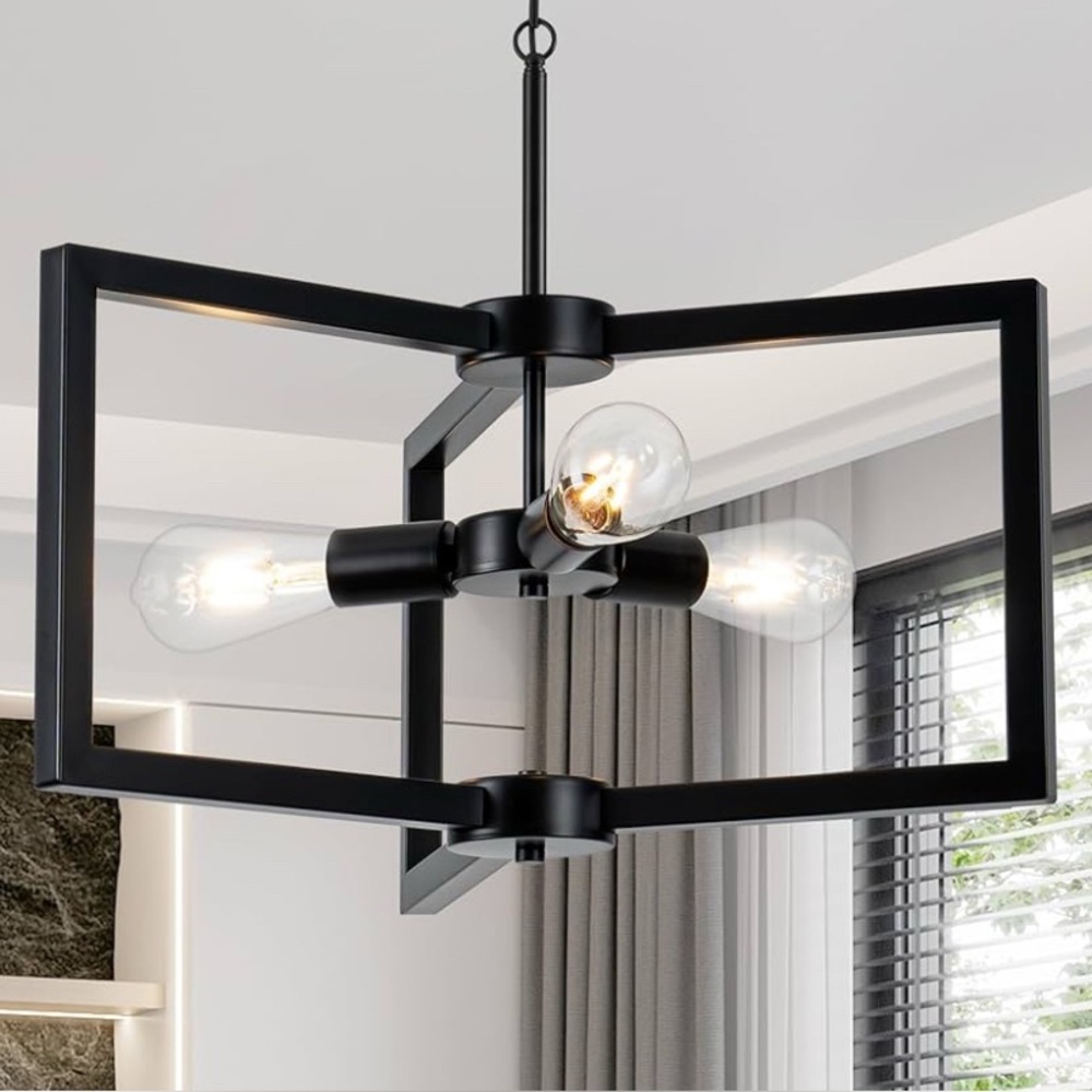NEW Black Farmhouse Chandelier 3-Light 23.6" Geometric Dining Room Light Fixture